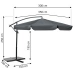 Parasol ogrodowy Plonos 6 profili, 180 g, 350 cm, szary