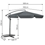 Parasol ogrodowy Plonos 8 profili, 180 g, 350 cm, szary