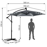 Parasol ogrodowy Plonos 6 profili, 160 g, 350 cm, podświetlany, szary