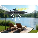 Parasol ogrodowy Plonos 6 profili, 160 g, 350 cm, podświetlany, szary