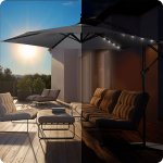 Parasol ogrodowy Plonos 6 profili, 160 g, 350 cm, podświetlany, szary