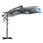 Parasol ogrodowy Plonos 6 profili, 160 g, 350 cm, podświetlany, szary
