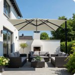 Parasol ogrodowy Plonos 8 profili,  210 g, 420 cm, beżowy