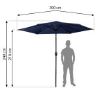 Parasol ogrodowy Plonos 6 profili, 160 g, 300 cm, niebieski