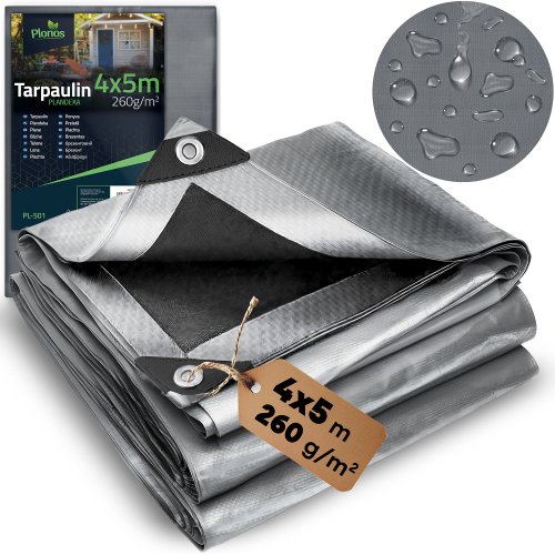 Plandeka Plonos 5x4 m, 260 g/m², srebrna